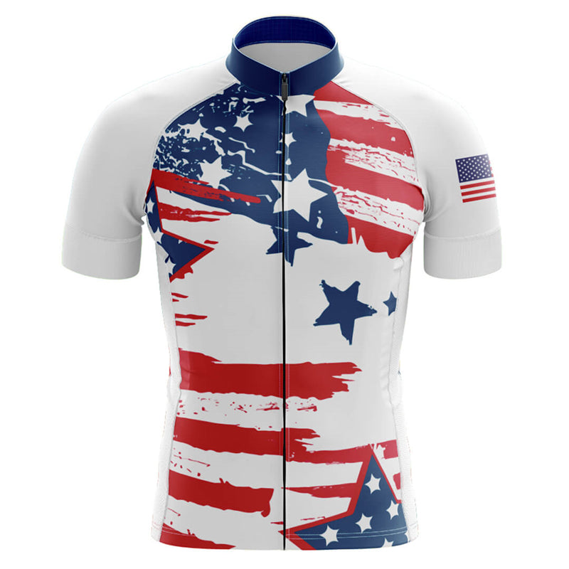 Distressed USA Flag Cycling Jersey | Vintage Patriotic Bike Shirt (Unisex)