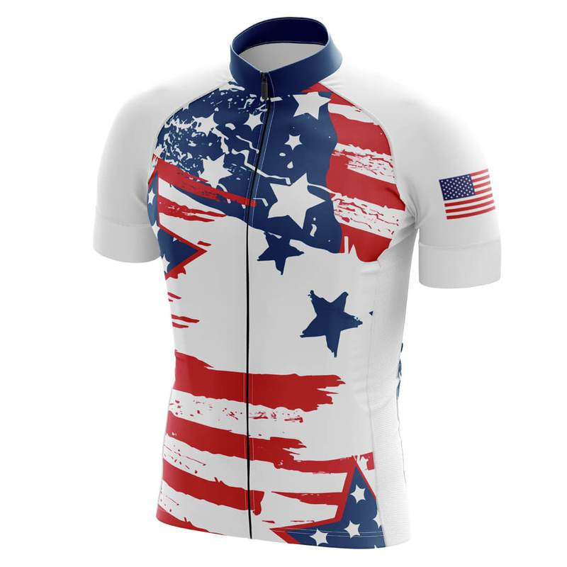 Distressed USA Flag Cycling Jersey | Vintage Patriotic Bike Shirt (Unisex)