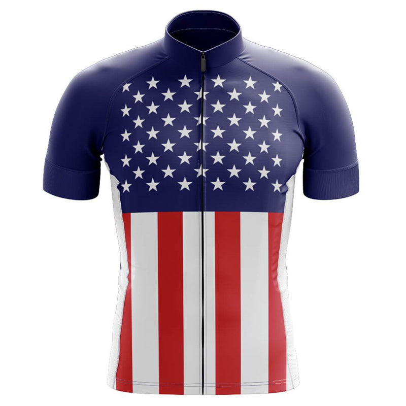 American Flag Cycling Jersey | Patriotic Blue Sleeve Design (Unisex)