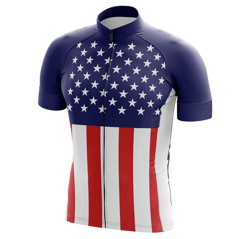 American Flag Cycling Jersey | Patriotic Blue Sleeve Design (Unisex)
