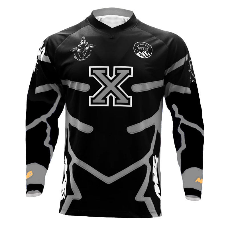 Men’s Black Motocross Jersey – Long Sleeve Dirt Bike & MTB Racing Shirt with Pro “X” Graphic & Quick-Dry Breathable Fabric