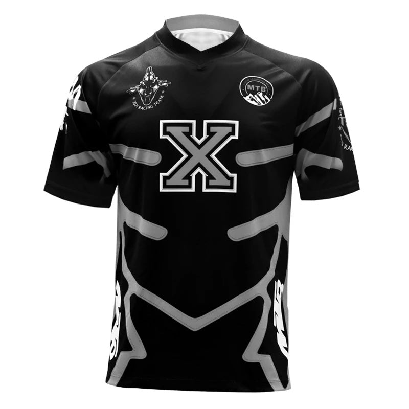 Men’s Black Motocross Jersey – Short Sleeve Dirt Bike & MTB Racing Shirt with Pro “X” Graphic & Quick-Dry Fabric