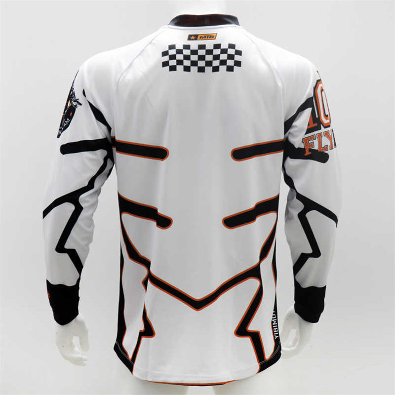 Men’s White Motocross Jersey – Long Sleeve Dirt Bike & MTB Racing Shirt with Orange “X” Graphic & Breathable Quick-Dry Fabric