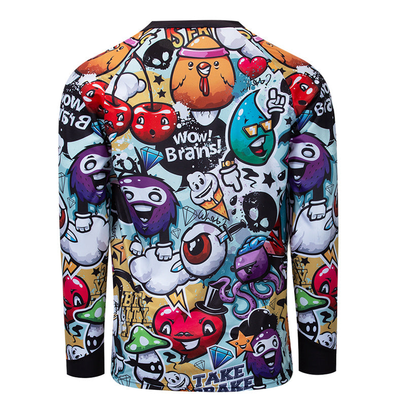 Men’s Graffiti Motocross Jersey – Long Sleeve Dirt Bike & BMX Racing Shirt with Colorful Cartoon Graphic Print & Breathable Quick-Dry Fabric