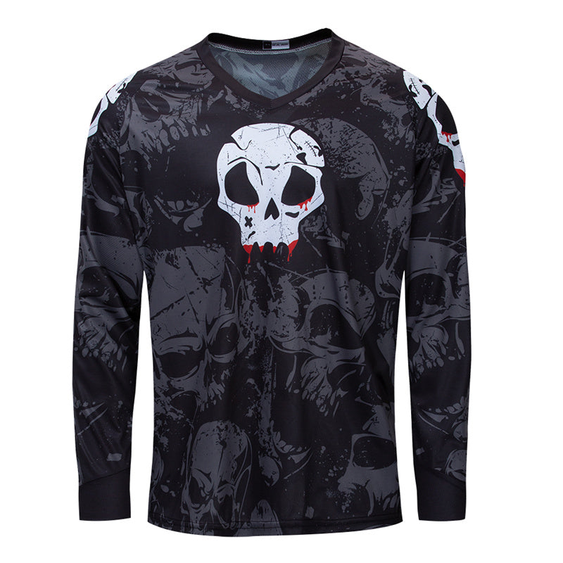 Men’s Skull Motocross Jersey – Long Sleeve Dirt Bike Racing Shirt with Graphic Print & Quick-Dry Breathable Fabric