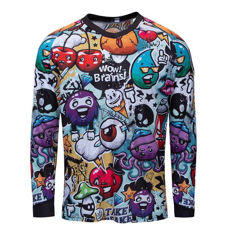 Men’s Graffiti Motocross Jersey – Long Sleeve Dirt Bike & BMX Racing Shirt with Colorful Cartoon Graphic Print & Breathable Quick-Dry Fabric