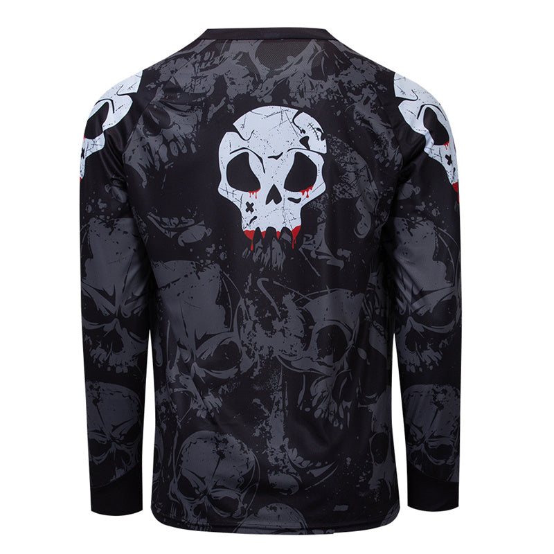 Men’s Skull Motocross Jersey – Long Sleeve Dirt Bike Racing Shirt with Graphic Print & Quick-Dry Breathable Fabric