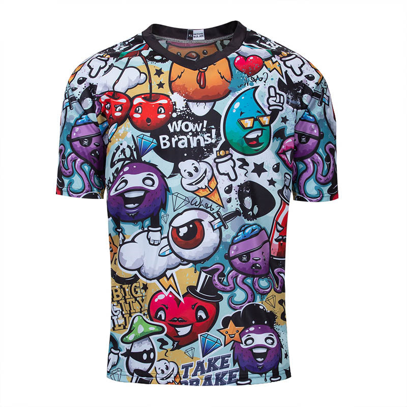 Men’s Graffiti Motocross Jersey – Short Sleeve Dirt Bike & BMX Racing Shirt with Colorful Cartoon Graphic Print & Quick-Dry Fabric