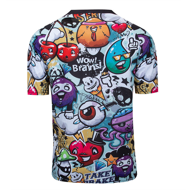 Men’s Graffiti Motocross Jersey – Short Sleeve Dirt Bike & BMX Racing Shirt with Colorful Cartoon Graphic Print & Quick-Dry Fabric