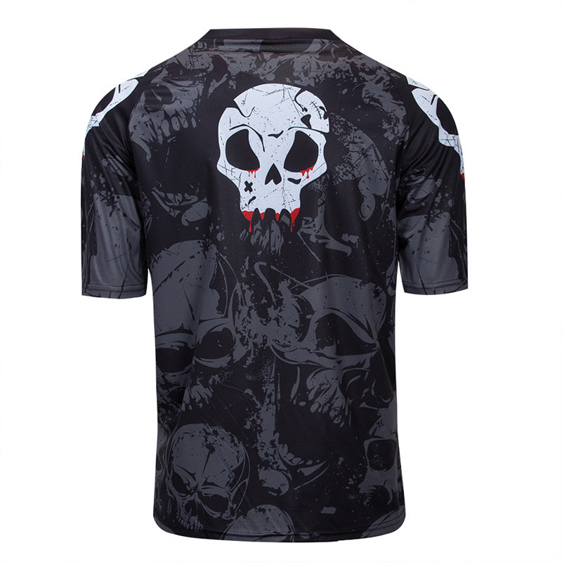 Men’s Skull Motocross Jersey – Short Sleeve Dirt Bike & BMX Racing Shirt with Breathable Quick-Dry Fabric & Graphic Print