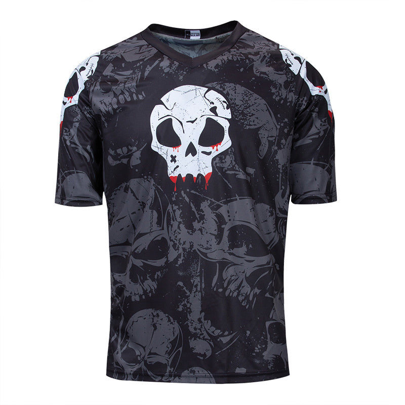 Men’s Skull Motocross Jersey – Short Sleeve Dirt Bike & BMX Racing Shirt with Breathable Quick-Dry Fabric & Graphic Print