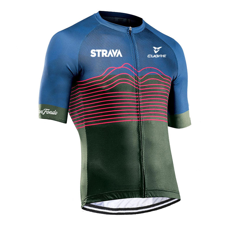 Strava Gran Fondo Jersey by Cuore | Blue & Green Mountain Lines (Unisex)