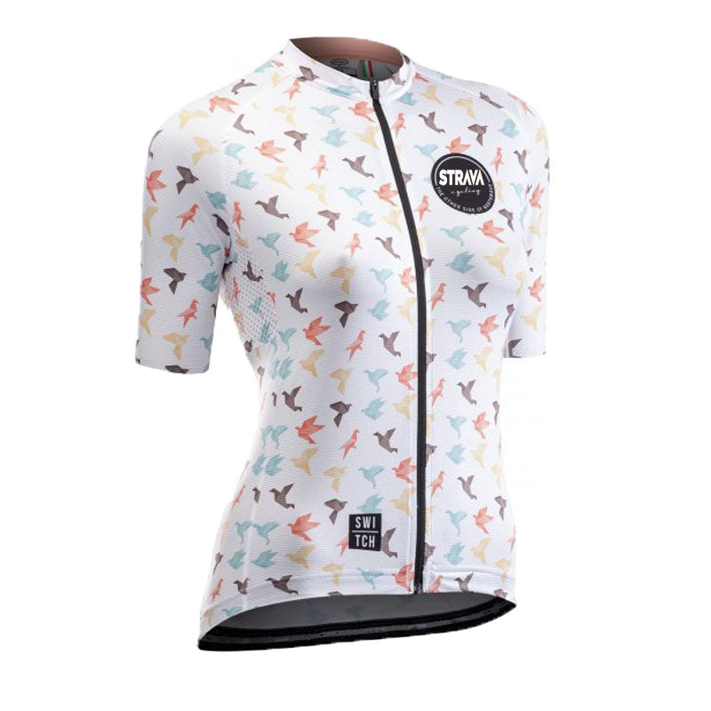 Women's Strava Switch Jersey | Artistic Bird Print Performance Top